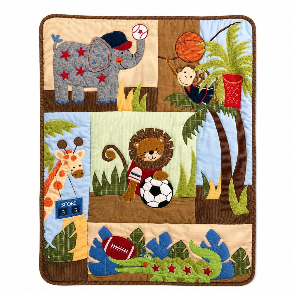 Lambs & Ivy Safari Crib Blanket Baby Jungle Animal Sports Tan Nursery Bedding
